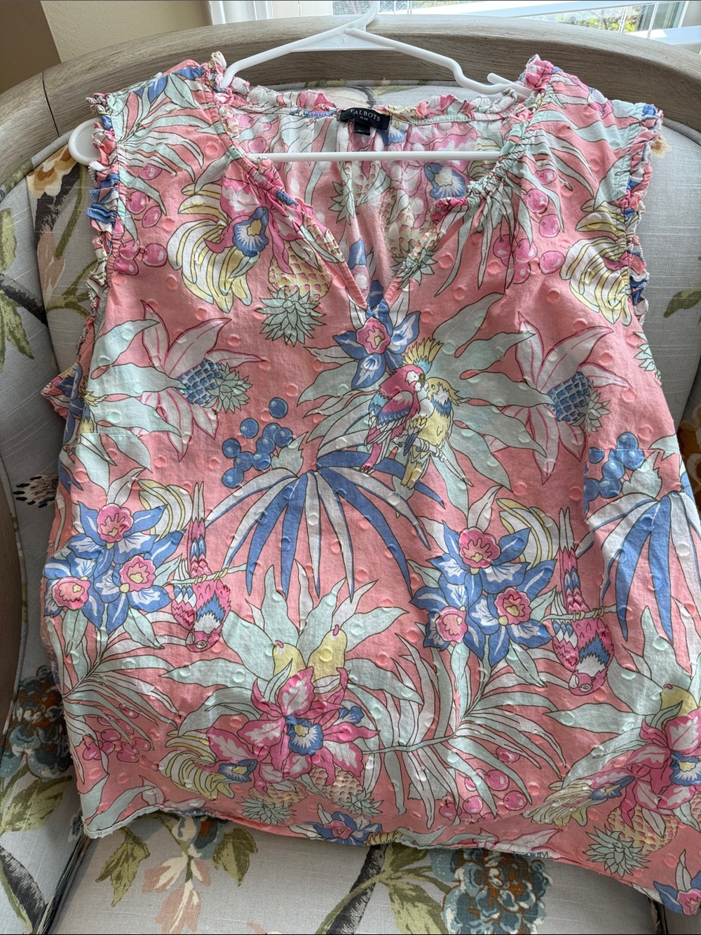 Talbots Coral Pink Tropical Parrot Print Sleeveless Camisole